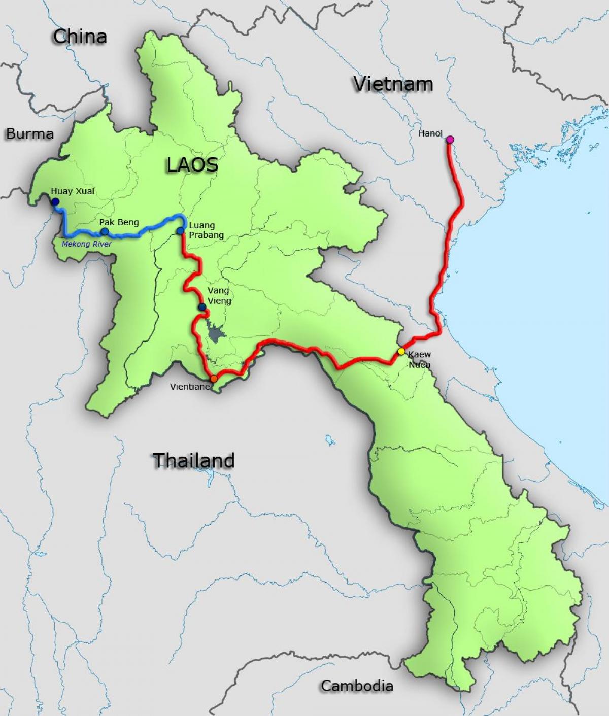 fiume mekong in laos mappa