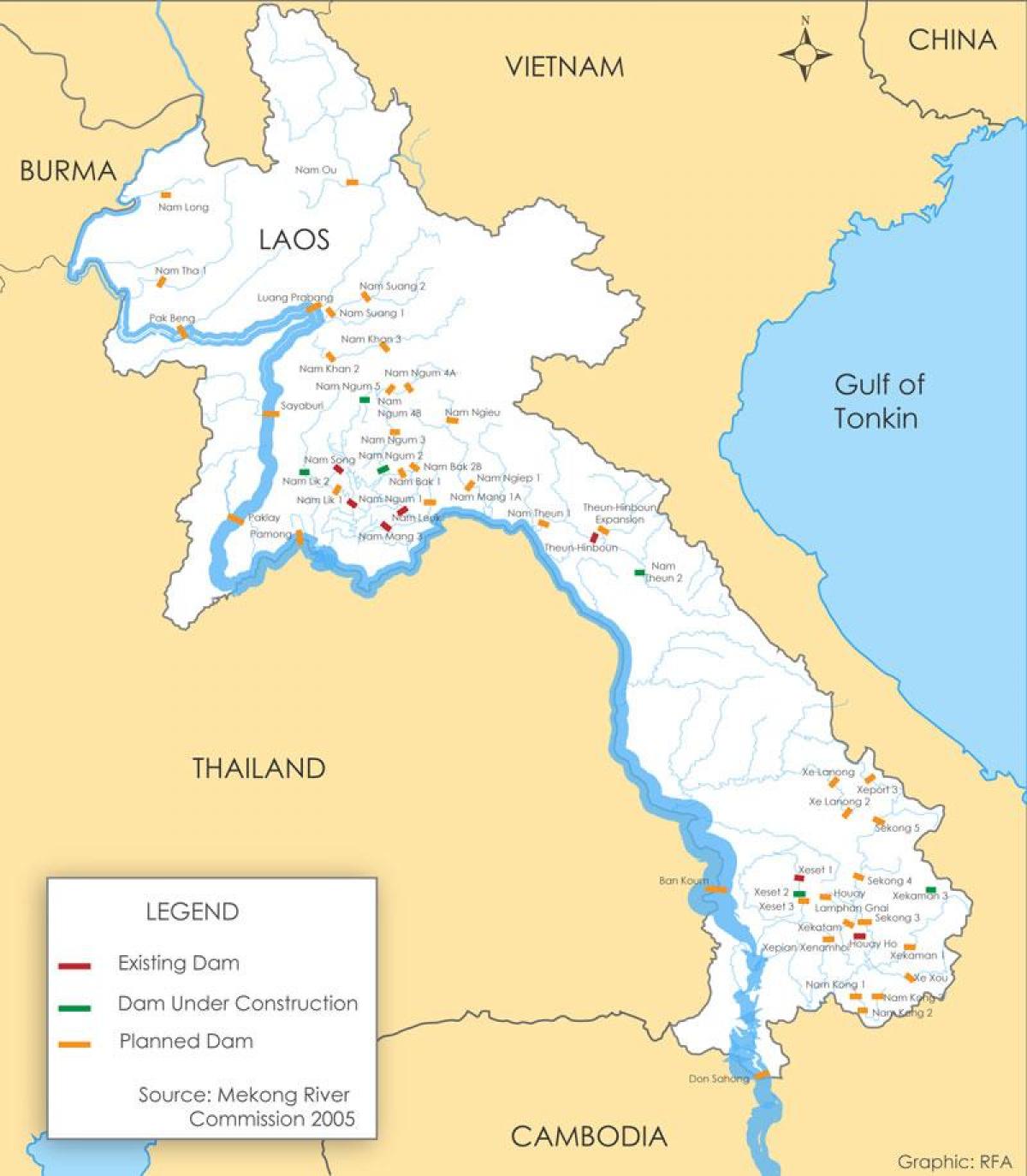 Mappa di laos fiume