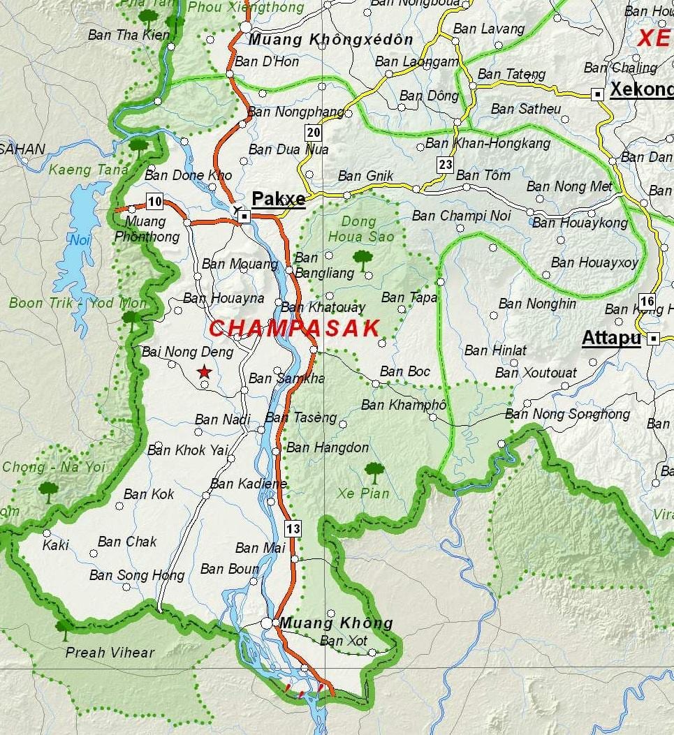 Mappa di champasak, laos