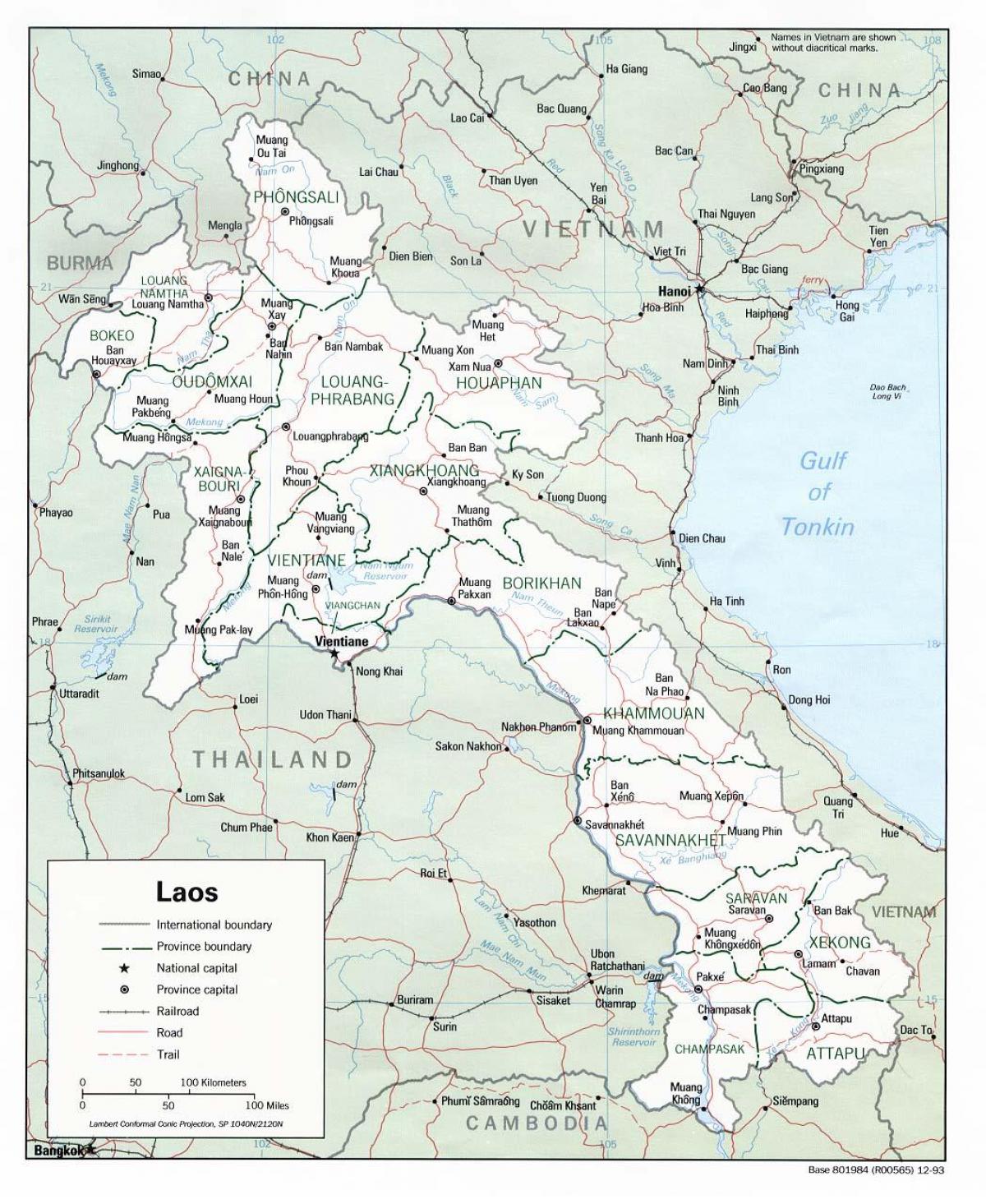 laos mappa con le città