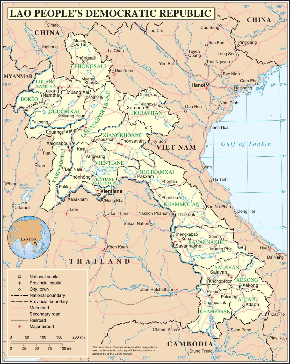 Mappa di laos strada