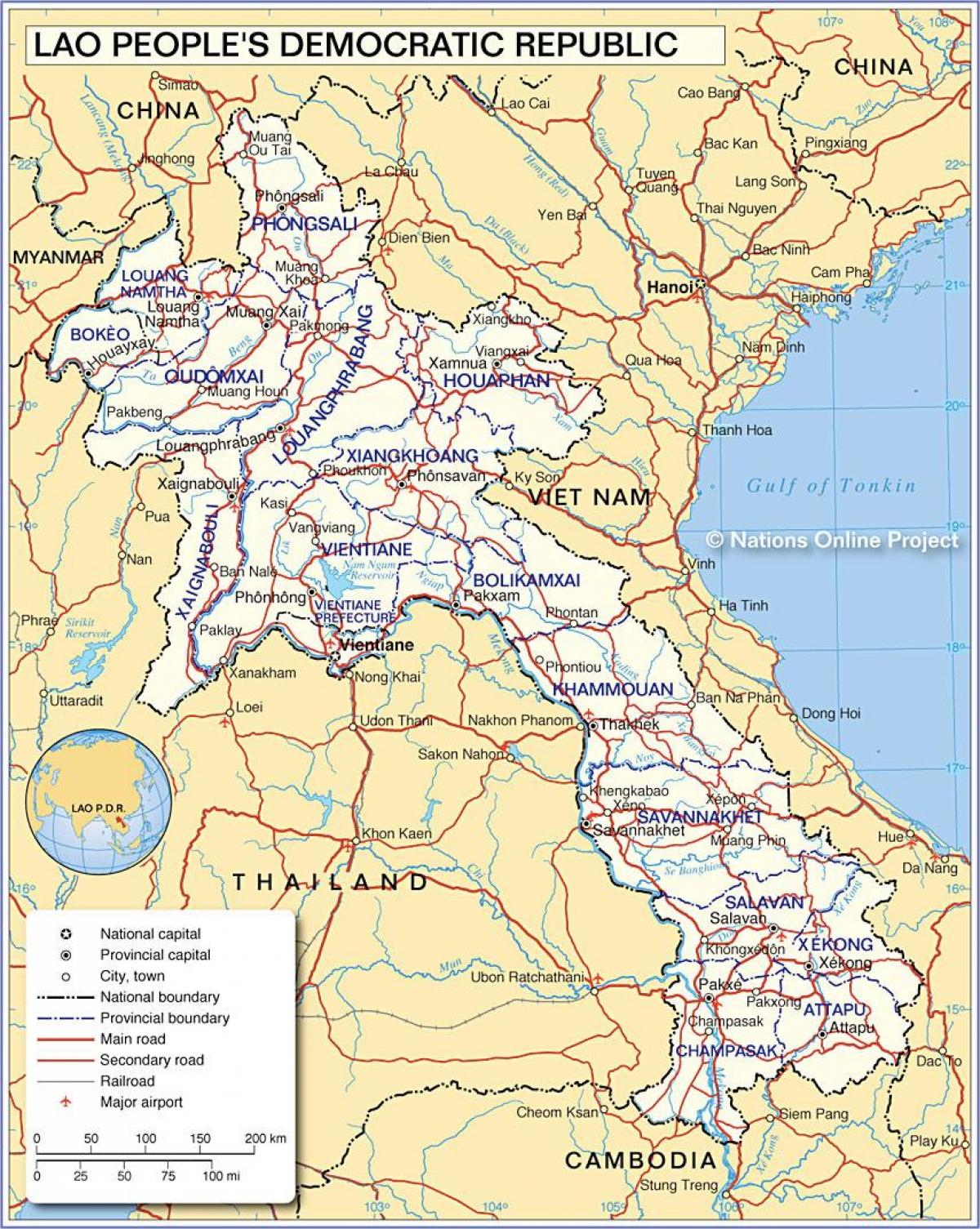 Mappa di laos e nei paesi limitrofi,