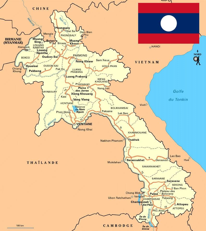 Mappa di sud del laos